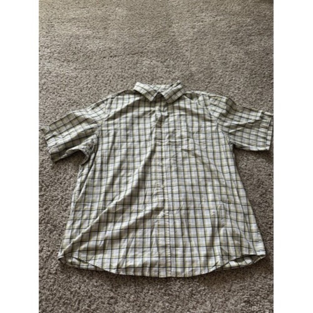 George Mens Size XL (46-48) Short Sleeve Button up collar Plaid Yellow White